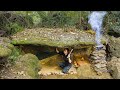 Girl Built Hidden Forest Shelter Under a Giant Rock, Primitive Cave | Solo Survival Build