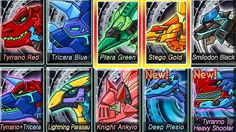 T REX GAMES FOR KIDS: Dino Robot Dino Corps Ptera Green + Stego Gold