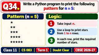 Star Pattern in Python Using for Loop | Nested for Loop | Q34 | Class 11 CS 083 | CBSE 2026-27