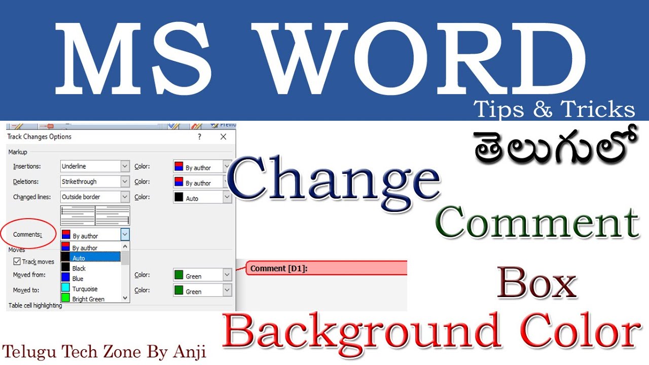 how-to-change-comment-box-background-color-in-ms-word-in-telugu-ms