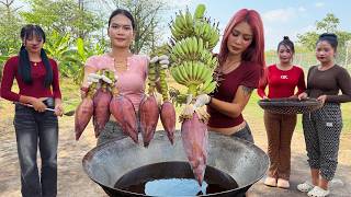 Amazing cooking deep fried banana flower recipe