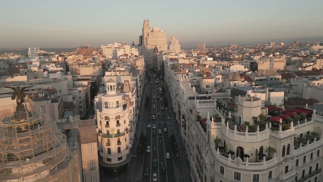 Madrid (Gran Via) drone 4K - free from copyright