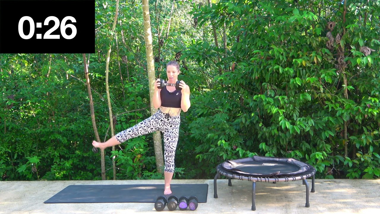 14 mins NEW, Powered Up Trampoline & Weights Series - on a JumpSport Fitness  Trampoline 