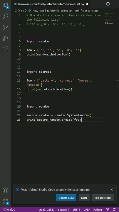 python - How can I randomly select an item from a list? - YouTube