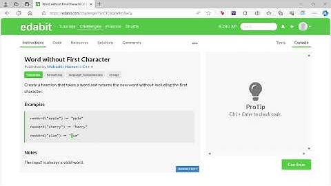 C++ Tutorial for Beginners - Edabit - Word without First Character