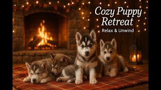 Cozy Husky Puppy Retreat Footage | Relaxing Instrumental Music & Festive Fireplace Ambiance (1 Hour) screenshot 2