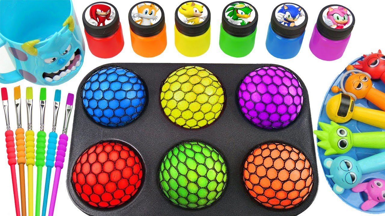Satisfying Video l How To Make Rainbow Stress Balls FROM Lollipop Monsters Cup & Cutting ASMR