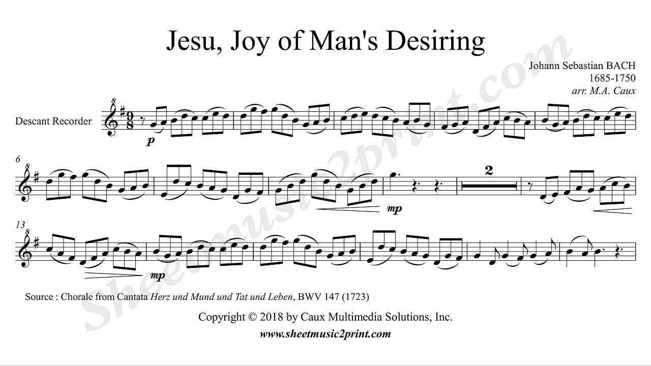 Jesu Joy Of Man S Desiring Descant Recorder Youtube