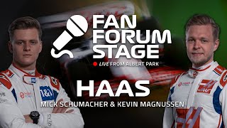 Haas' Kevin Magnussen & Mick Schumacher, from the F1® Australian Grand Prix Fan Forum Stage