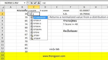 การแปลงคะแนนดิบเป็นคะแนนที T-Score ด้วย Excel 2010