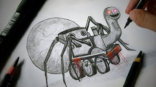 How To Draw a Monsters Thomas Train Spider Exe / Pencil Drawing