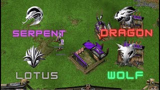 Battle Realms: 2 Serpent Vs 2 Lotus Vs 2 Wolf Vs 2 Dragon (No Defend, No Keep, AI Nightvol)