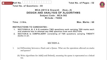 MCA 5TH SEM DESIGN AND ANALYSIS OF ALGORITHMS MAY 2019 | PTU