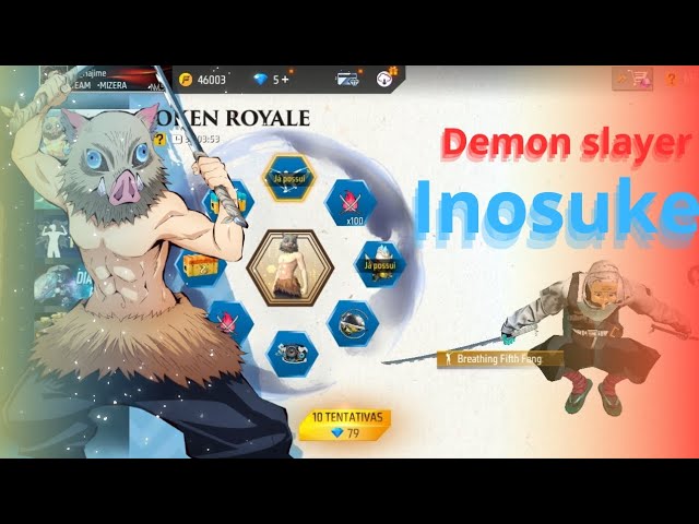 COMO PEGAR PACOTE INOSUKE NO FREE FIRE EVENTO TOKEN ROYALE DEMON SLAYER 