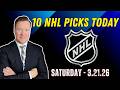 Saturday 10 NHL Betting Picks l 3/21/26 l Vernon’s Best NHL Bets, Expert Picks and Predictions