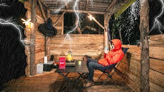 Surviving a Thunderstorm in a Abandoned Shelter  Camping in Heavy Rain