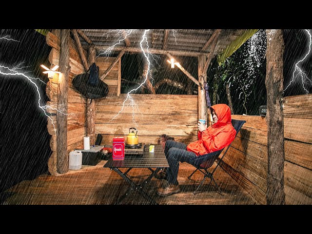 Surviving a Thunderstorm in a Abandoned Shelter - Camping in Heavy Rain class=