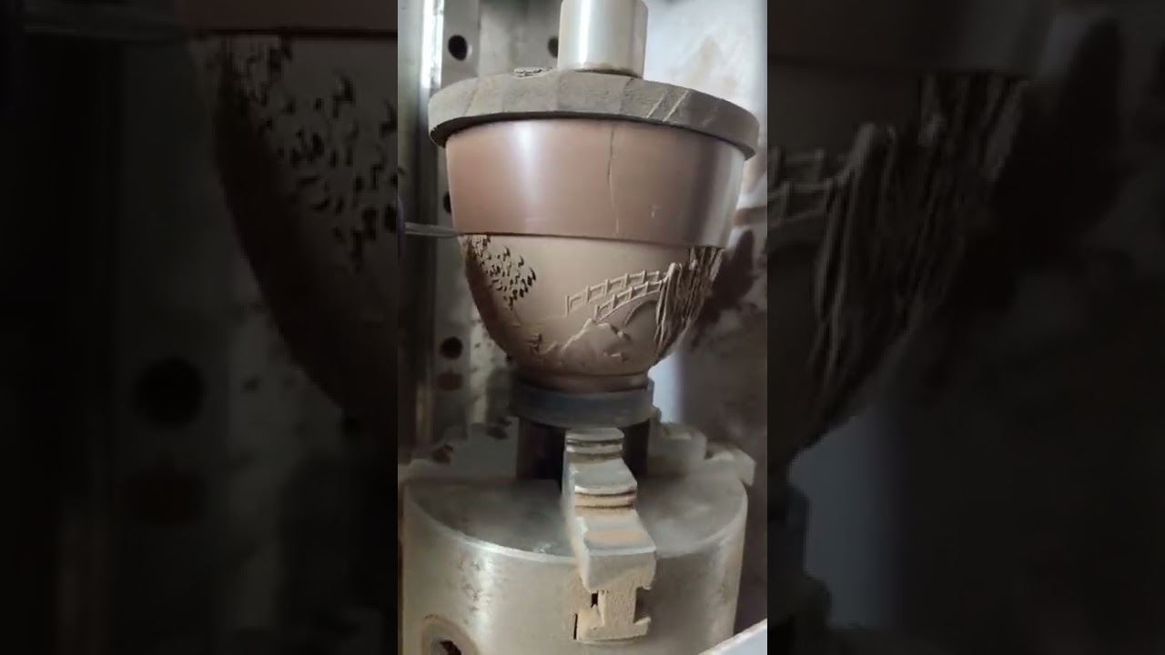 Ceramic flower pot rotary engraving