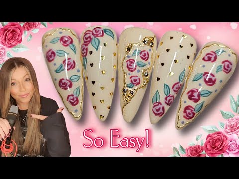 🌹 Super Easy Floral Valentine Nails | Rose Heart Nail Art | Flowers Chrome Bling | Beginner Designs