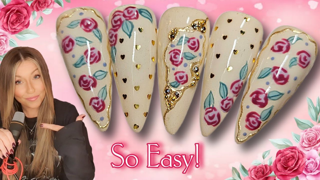🌹 Super EASY Floral Valentine Nails | Rose Heart Nail Art | Flowers Chrome Bling | Beginner Designs