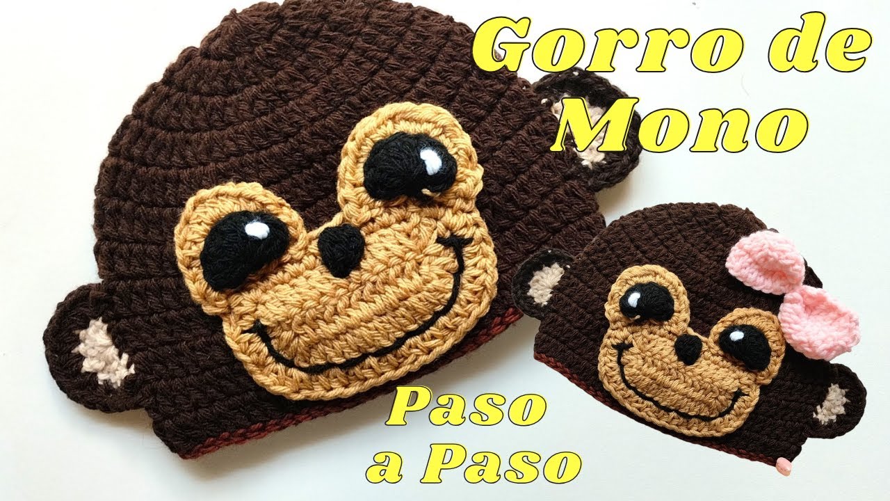 Como hacer un gorro de Mono monito todos los talles a crochet paso a paso