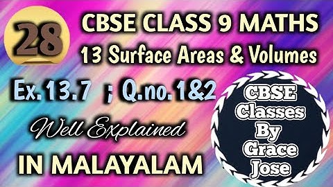 Q.no. 1&2 Ex.13.7 CBSE Class 9 Maths Chapter 13 Surface Areas And Volumes In Malayalam
