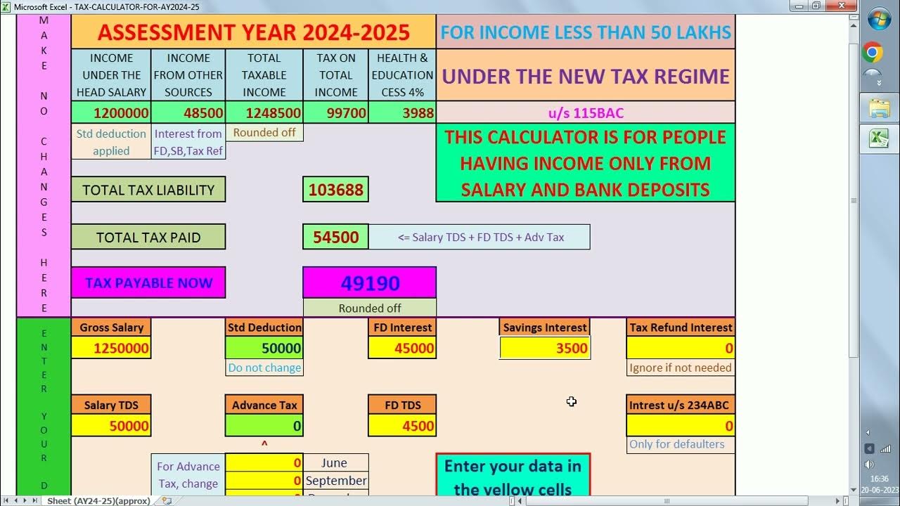 Excel based Tax Calculator for AY 202425 under new tax regime