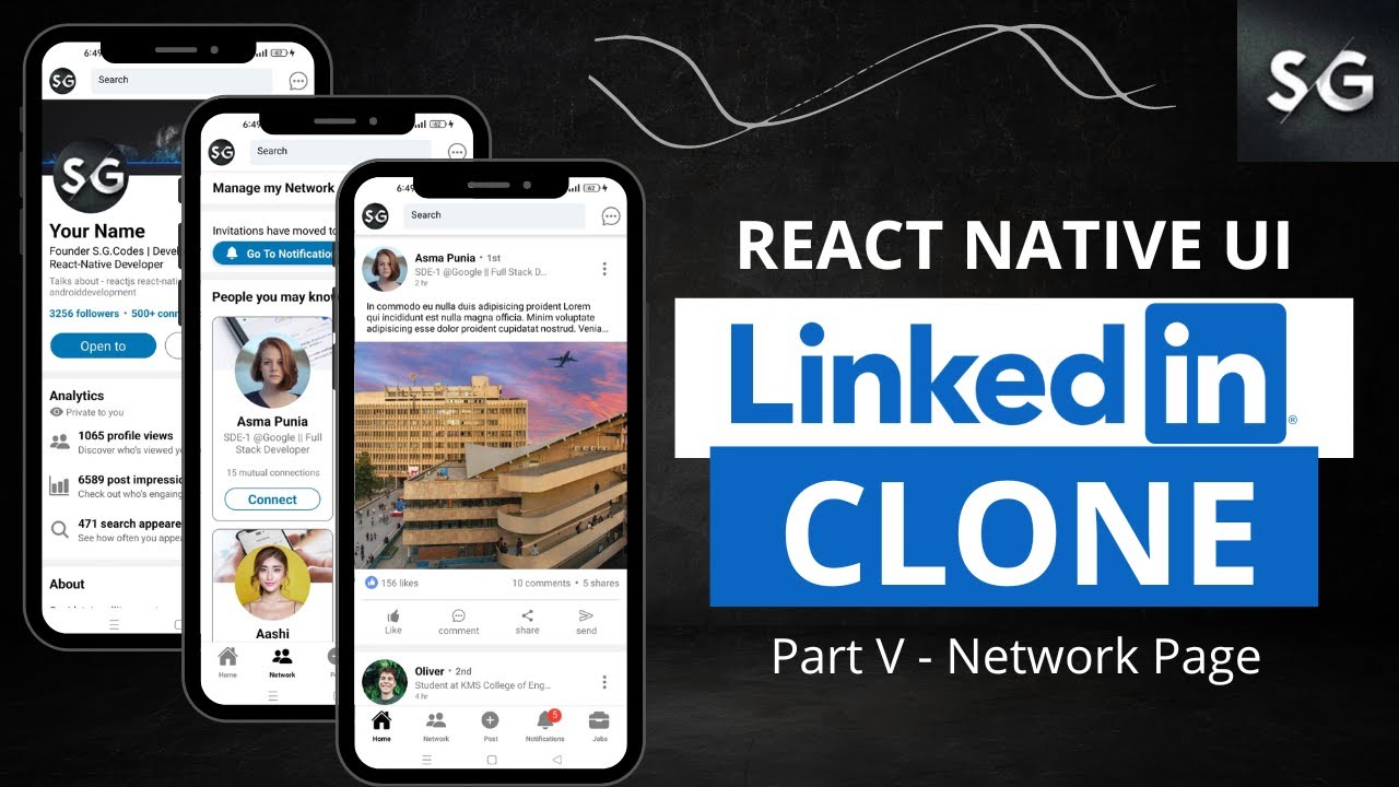 React Native LinkedIn Clone Part-V || Creating the Network Page - YouTube
