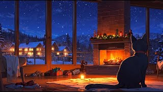 Cozy Winter Ambience | Snowstorm Sounds with Fireplace Crackling | Crackling Fire Sounds for Sleep