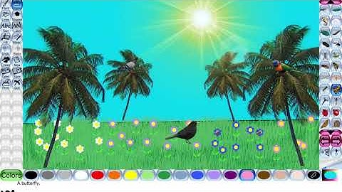 Tux Paint Drawing - Beautiful Garden, Palm Trees