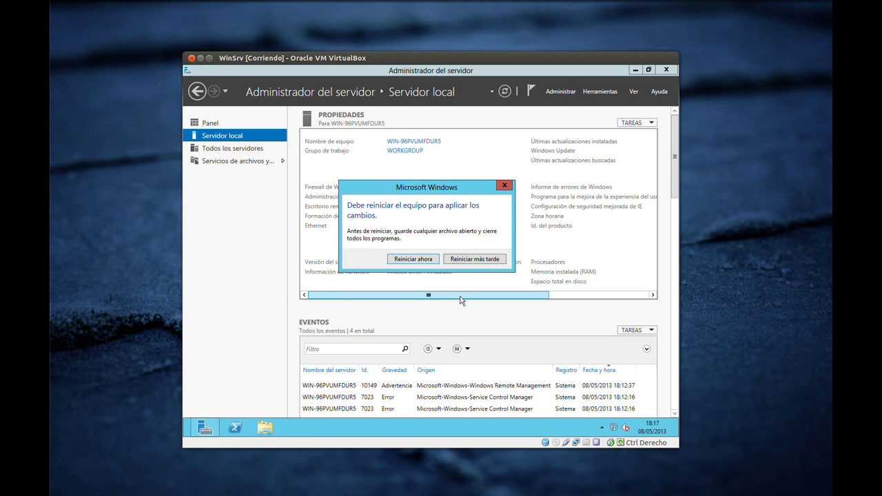 Instalación de Windows Server 2012 y promoción a controlador de dominio ...