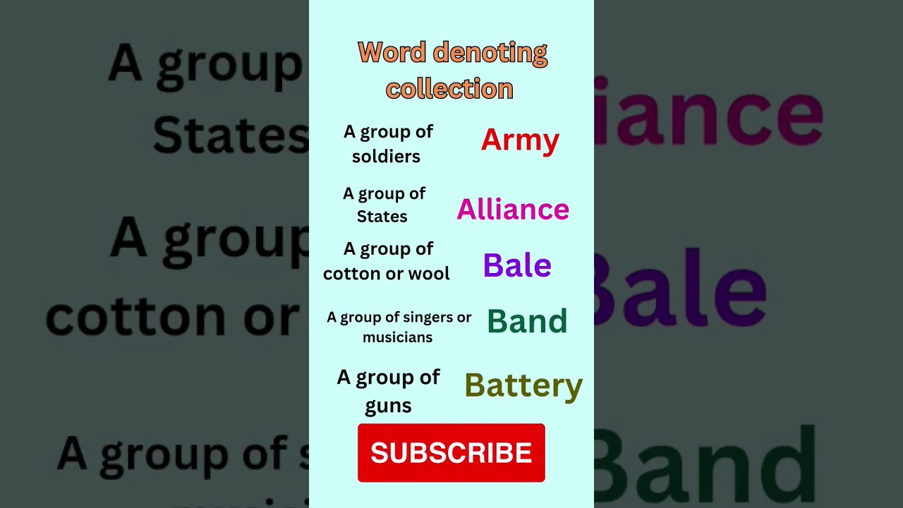 Noun|Collective noun| words denoting collection|army, alliance,bale band 