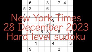 Sudoku solution - New York Times 28 December 2023 Hard level