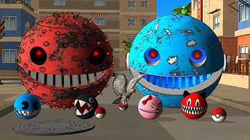ROBOT PACMAN & MS-PACMAN VS SPIKY MONSTER & CARTOON CAT 266 !!