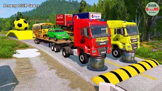 Double Flatbed Trailer Truck vs speed bumps|Busses vs speed bumps|Beamng Drive|463