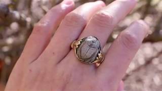 1880s Egyptian Revival Victorian Scarab Ring 14k Rose Gold Steatite screenshot 3