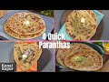 4 Types Easy & Quick Parantha | Aloo Parantha | Pyaz Parantha | Channa Dal Parantha Achari Parantha