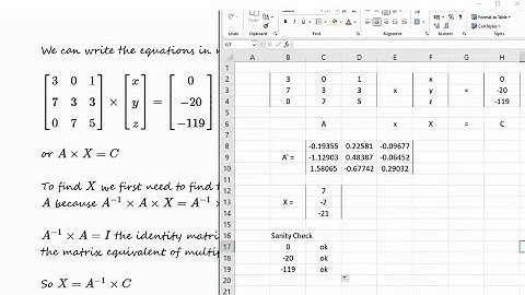 Solving 3 simultaneous, linear equations using Excel.