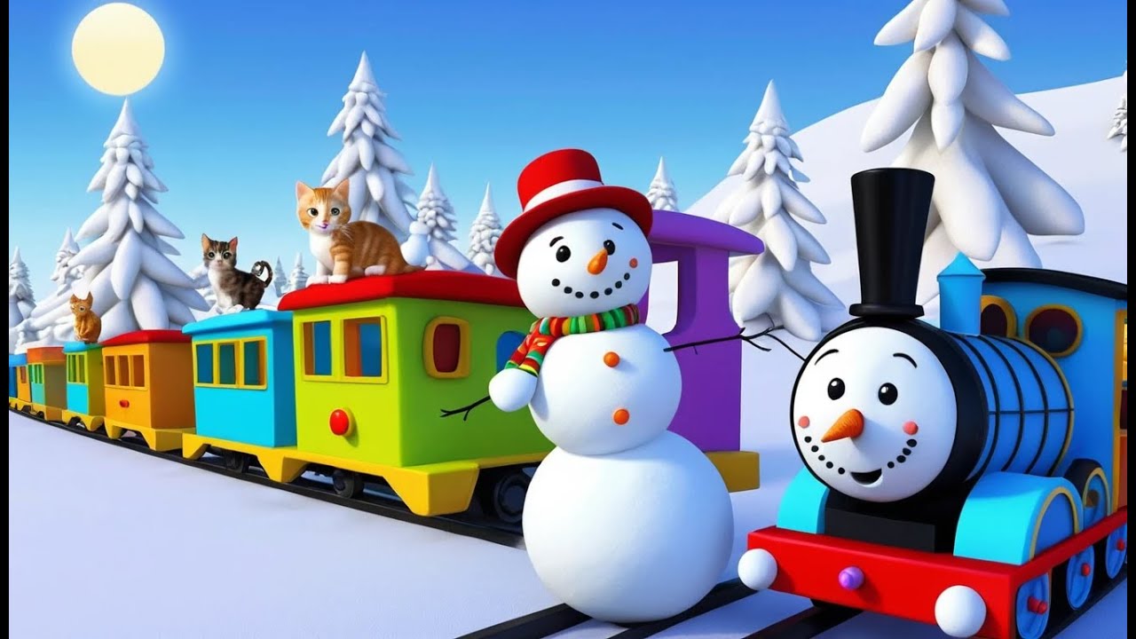 ⛄ Snowman and Kittens Ride a Toy Train | 3D Animated Nursery Rhyme for ...