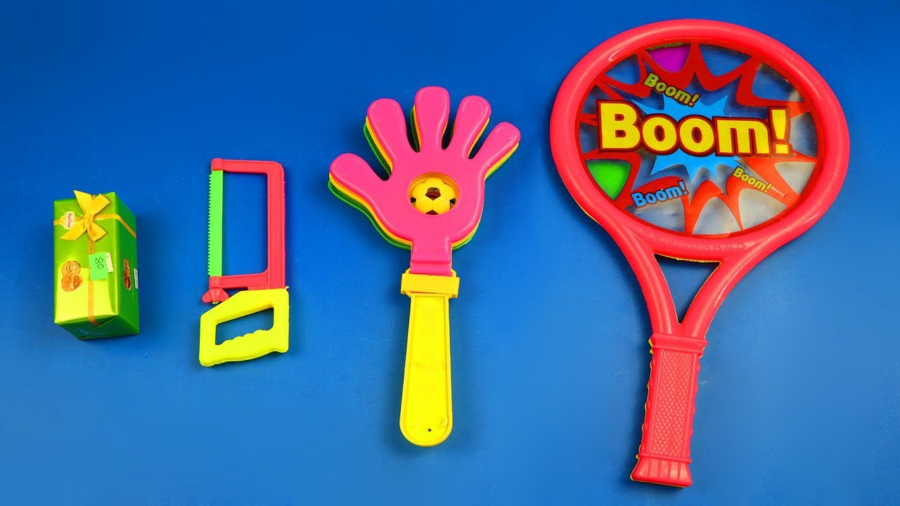 Learn Sizes Small to Biggest, Learn Colors Surprising Five Finger Hack Saw Tennis Bat | Video Fun