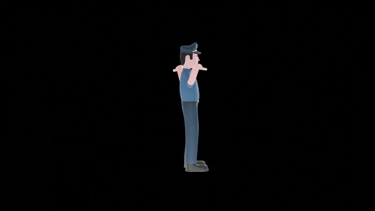 3D Cartoon Police Officer Turntable | Stylized Shrugging Pose