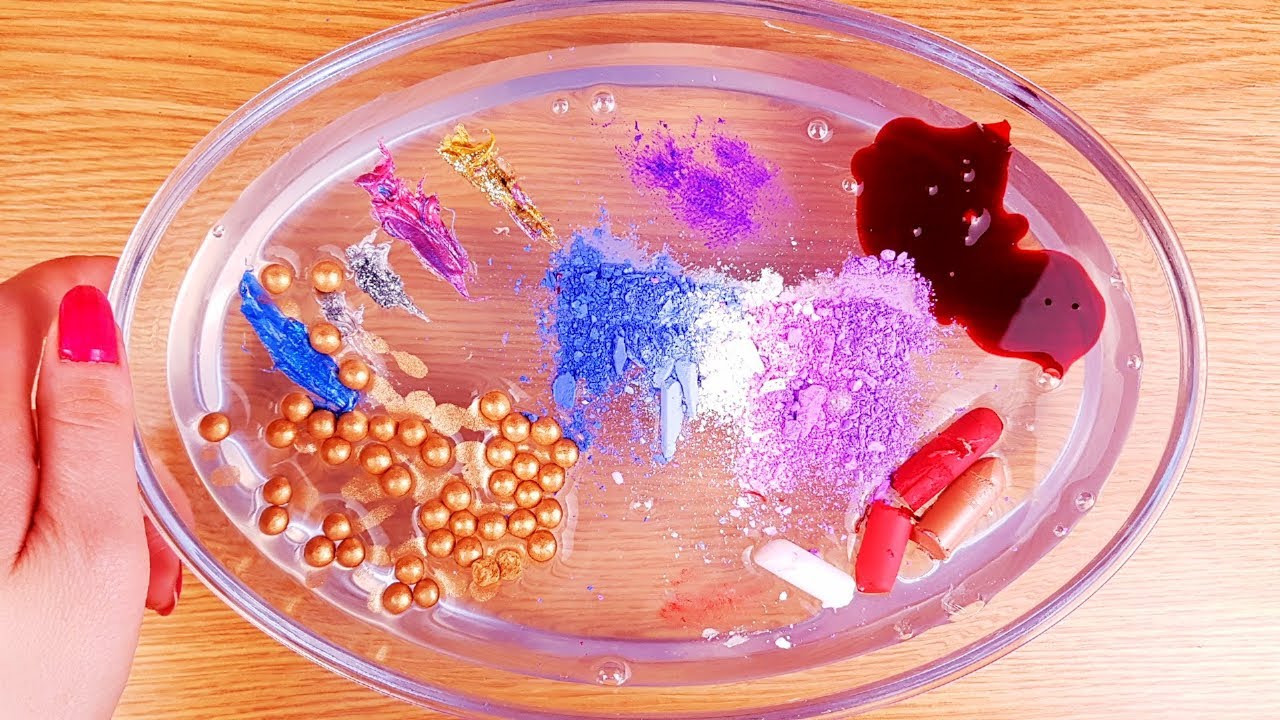 Mixing Makeup into Clear Slime - Satisfying Slime ASMR