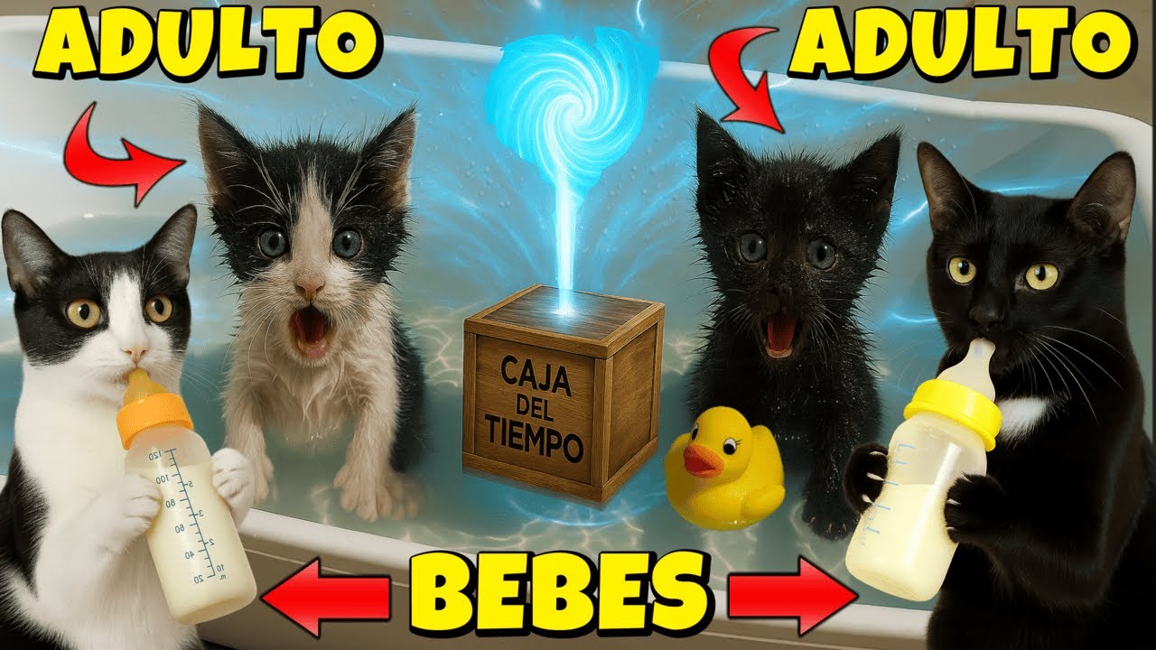 ¡La CAJA MISTERIOSA del TIEMPO nos mandó a la BAÑERA como GATITOS BEBÉS! 🐱🛁😱 Luna y Estrella