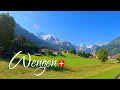 Wengen 4K, a Picture-Postcard Mountain Village above the Lauterbrunnen Valley in Switzerland