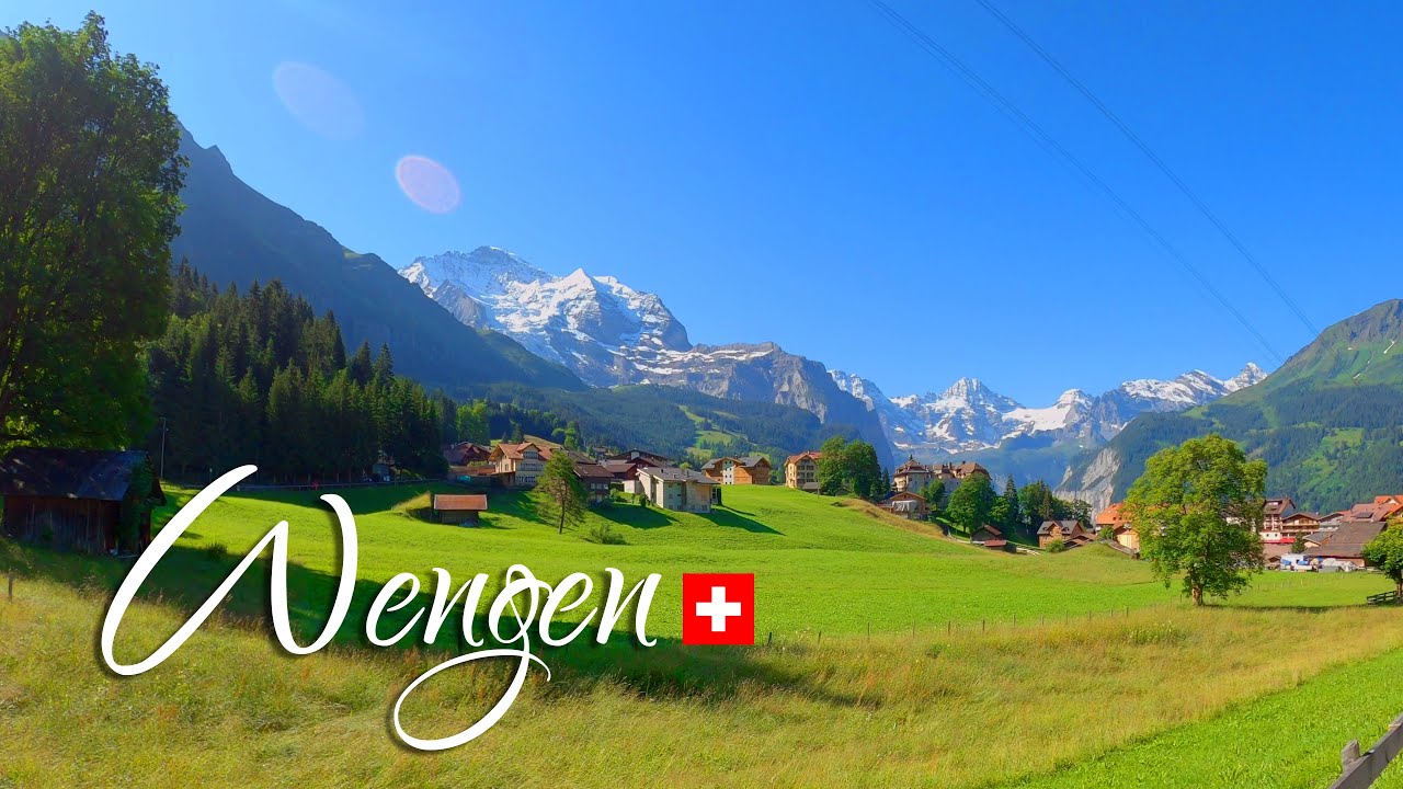 Wengen 4K, a Picture-Postcard Mountain Village above the Lauterbrunnen Valley in Switzerland