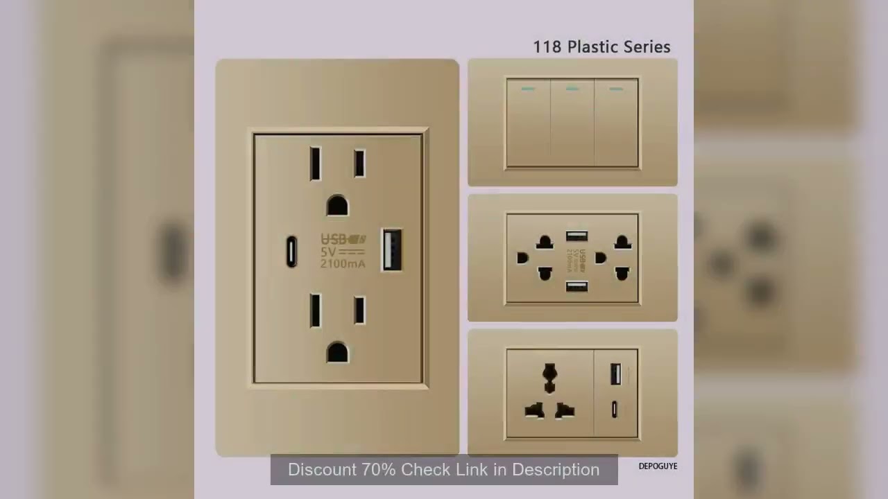 American Mexico Standard Double USB Plug Type C Wall Quick Charging Socket US home Light Switch Pane