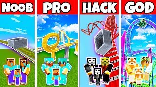 Minecraft: FAMILY ROLLER COASTER BUILD CHALLENGE NOOB vs PRO vs HACKER vs GOD in Minecraft Animation