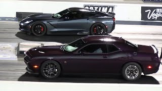 Z06 Corvette vs Dodge Challenger and Charger Scat Pack - muscle cars drag racing