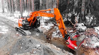 Vesijohto kaivannon täyttöä seulomalla - Screening the filling of the water pipe trench