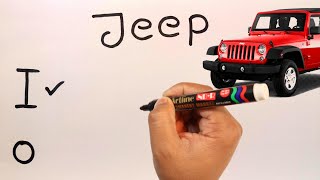 How To Make Jeep Car Drawing Using Letters | How To Draw Jeep Very Easy Step By Step | Jeep Art